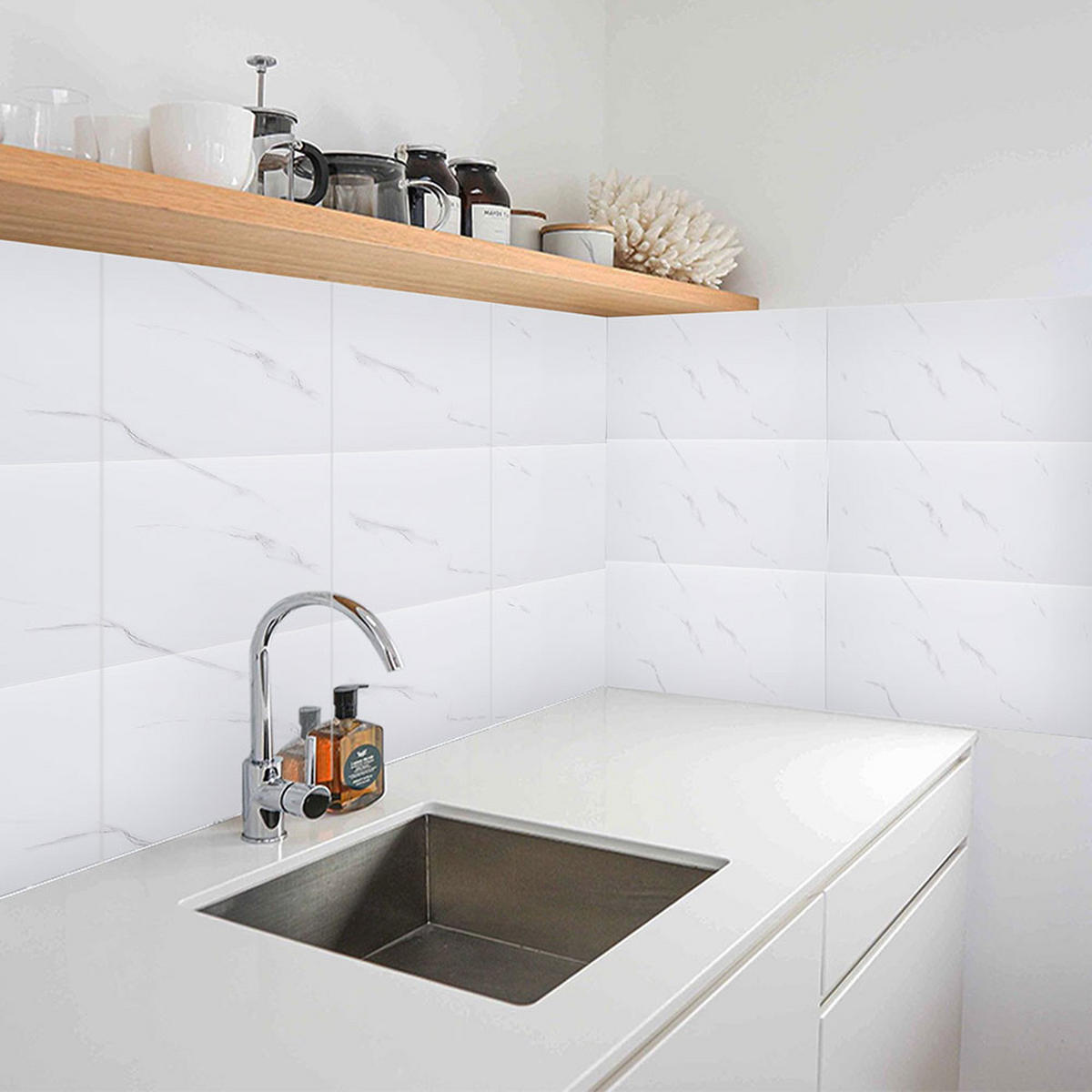 WANDPANEELE 1.8m²/10-TLG. Wasserdicht Selbstklebend Marmormuster Weiß - Weiß, Kunststoff (30/60/0.2cm) - Livingandhome