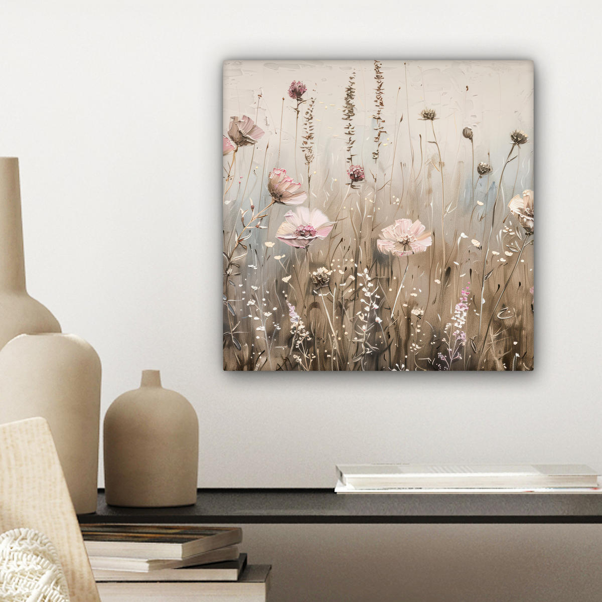 LEINWANDBILD Blumen - Rosa - Modern - Beige 20x20 cm - Beige, Textil (20/20cm) - MuchoWow