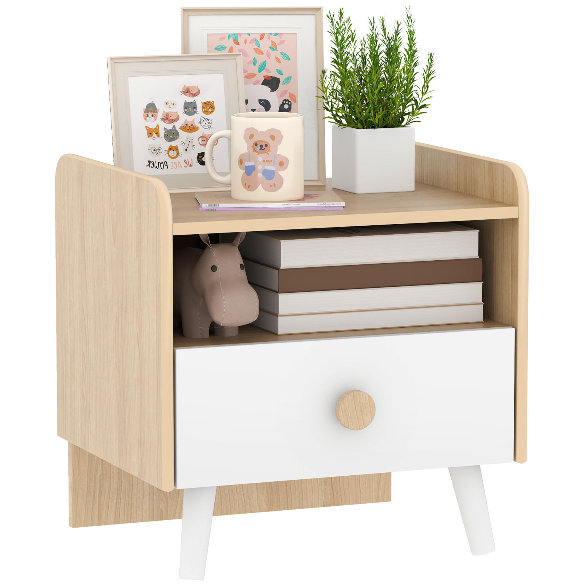 NACHTTISCH DE-18633 mit Schublade, offenem Fach Naturholz - Weiß, Holzwerkstoff (32.5/40/40cm) - ComfortXL