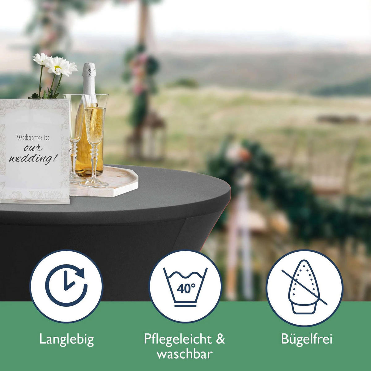 STEHTISCHHUSSE Stella Ø 60cm Schwarz (2tlg) - Schwarz, Textil (600/120cm) - Beautissu 