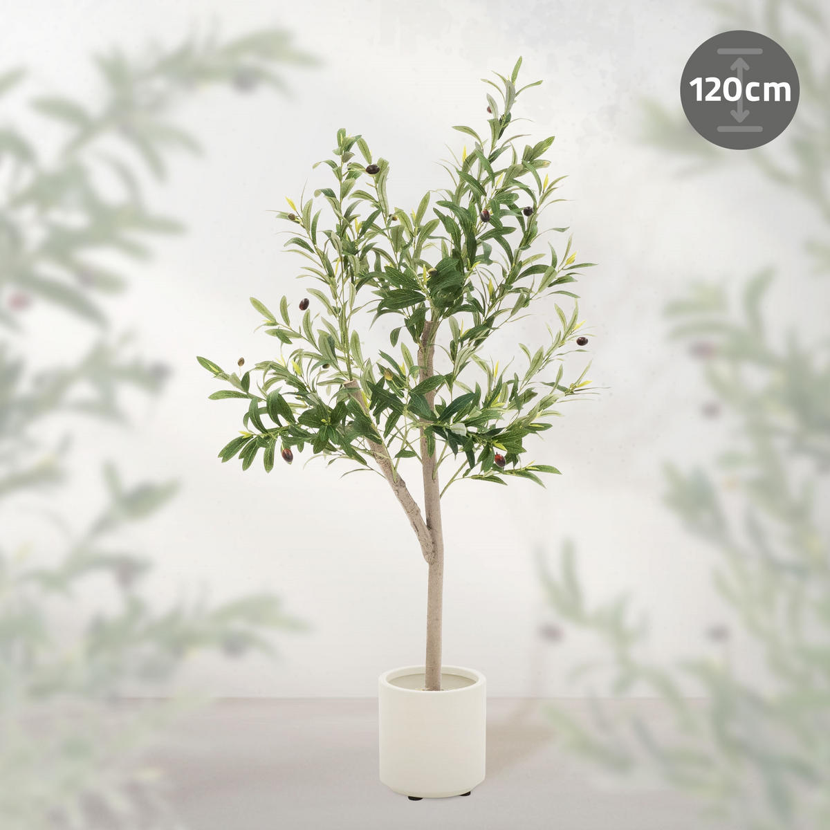 KUNSTPFLANZE Olive - Anthrazit/Grün, Holz/Kunststoff (120cm) - ML-DESIGN