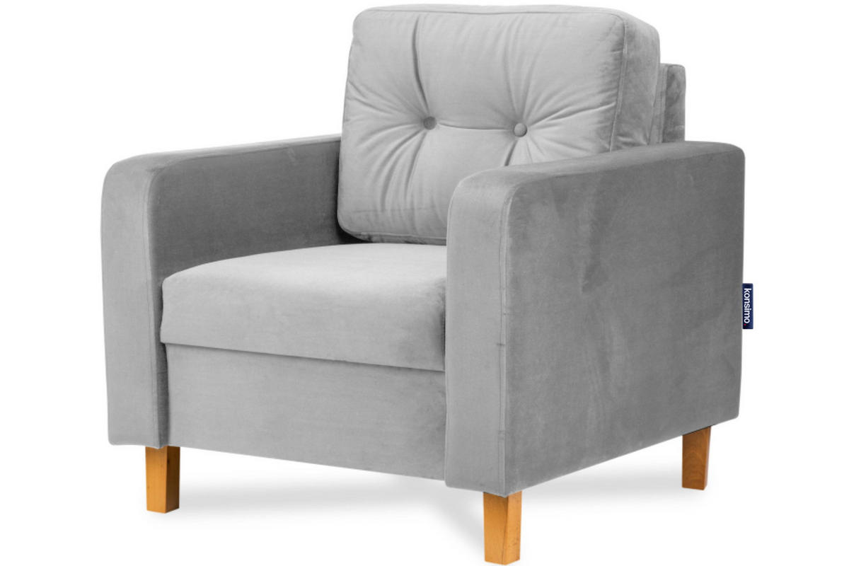SESSEL ERISO mit Armlehnen und angenehmer Stoff zum Anfassen, Velour-Stoff, grau - Braun/Grau, Textil (80/75/75cm) - KONSIMO®