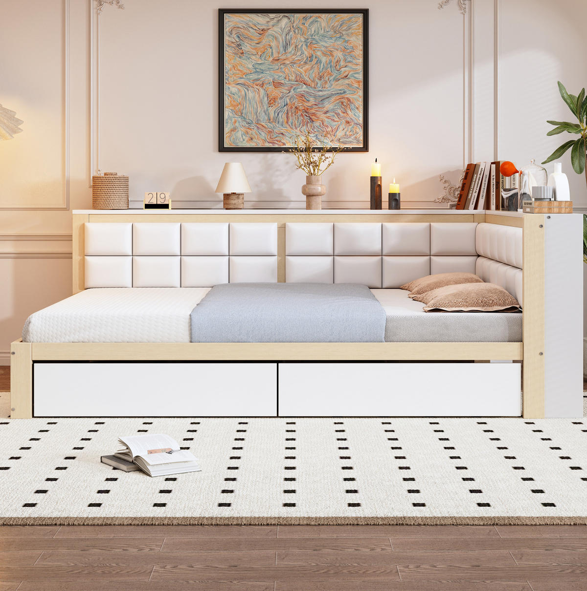 BETT 140/200 cm mit Rückenlehne und 2 Schubladen – inkl. Lattenrost - Weiß, Holz (140/200cm) - BEAOK