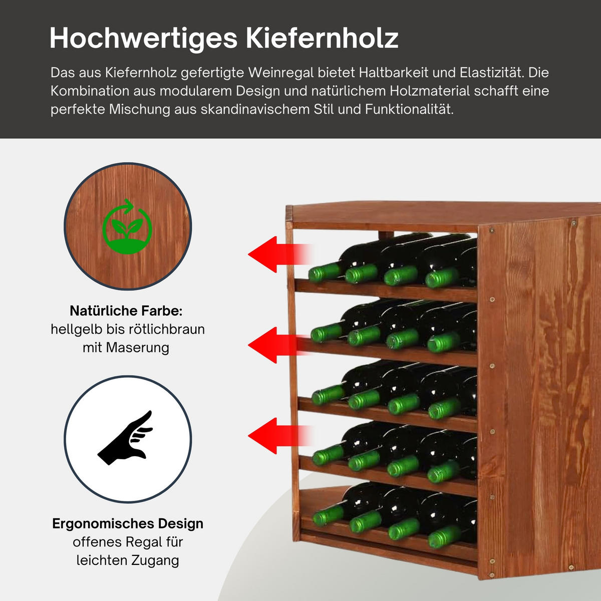 WEINREGAL Vincellar Mod 60x30x30 cm Eckmodul Für 18 Flaschen Massives Kiefernholz Braun Geölt - Braun, Holz (30/60/30cm) - PROREGAL