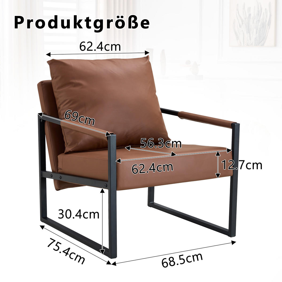 SESSEL mit schwarzem Metallrahmen, DE-42370, Braun - Braun, Metall (75.5/75.2/68.6cm) - ComfortXL