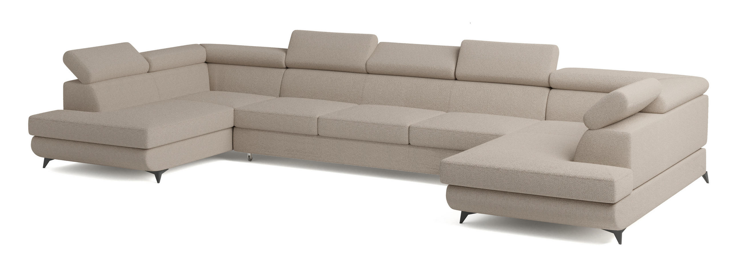 WOHNLANDSCHAFT URMANO Beige Boucle-Stoff mit Schlaffunktion - Beige, Holz (395/89/190cm) - MASSENO