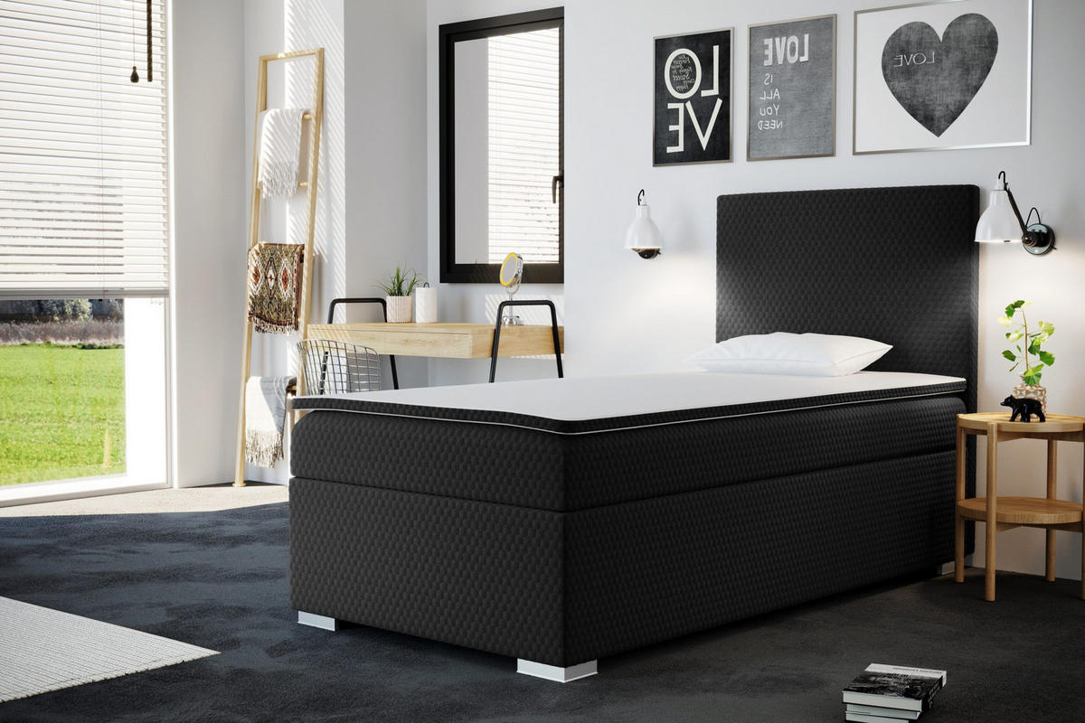BOXBETT Mit Bettkasten Matratze Topper ICON Schwarz 80x200 cm Rechts - Schwarz, Holz (80/200cm) - Kaiser Möbel