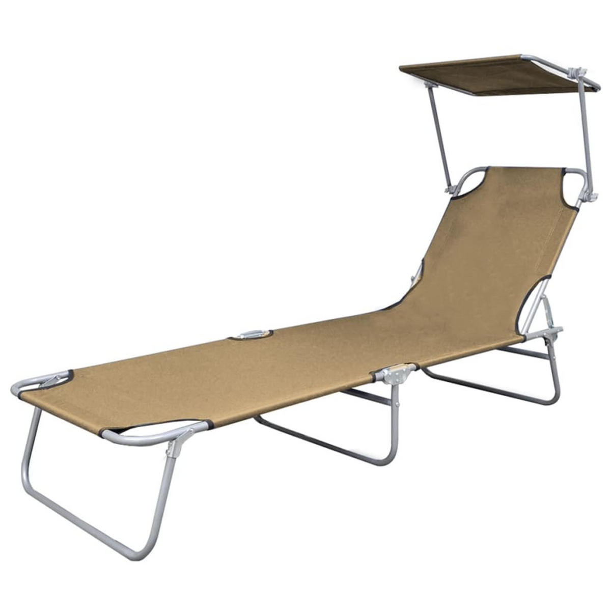 SONNENLIEGE Klappbar mit Sonnenschutz Stahl Taupe - Taupe, Metall (58/27/189cm) - furnicato
