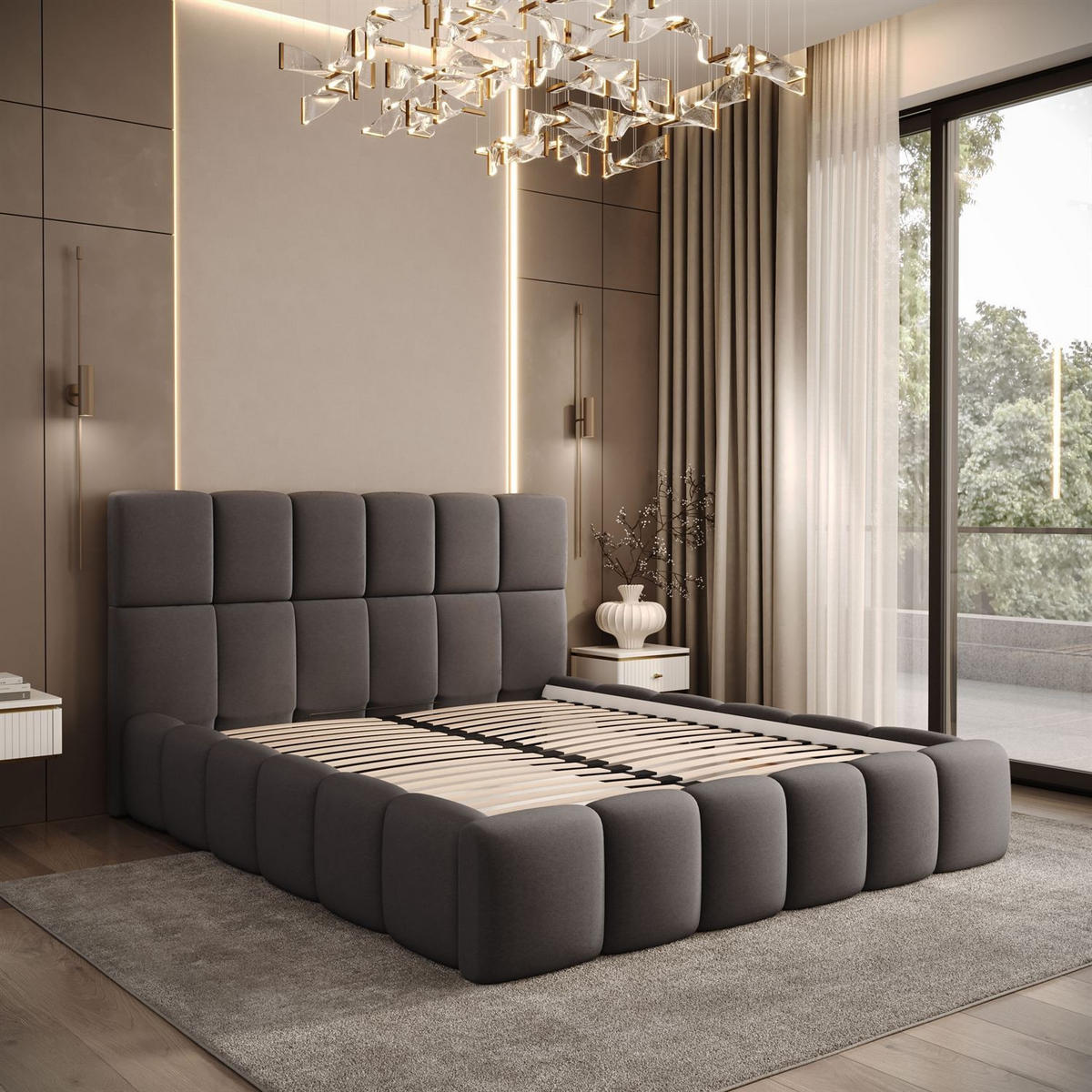 POLSTERBETT VENEZIA mit Bettkasten 140x200, Castel 93 - Graubraun, Textil (140/200cm) - Lookway