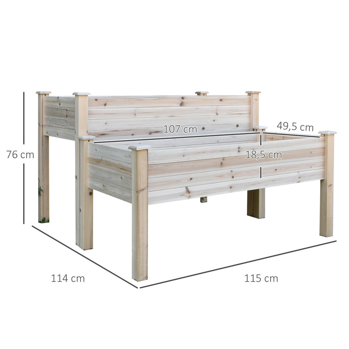 HOCHBEET, Natur, Tannenholz - Naturfarben, Holz (114/76/115cm) - Outsunny