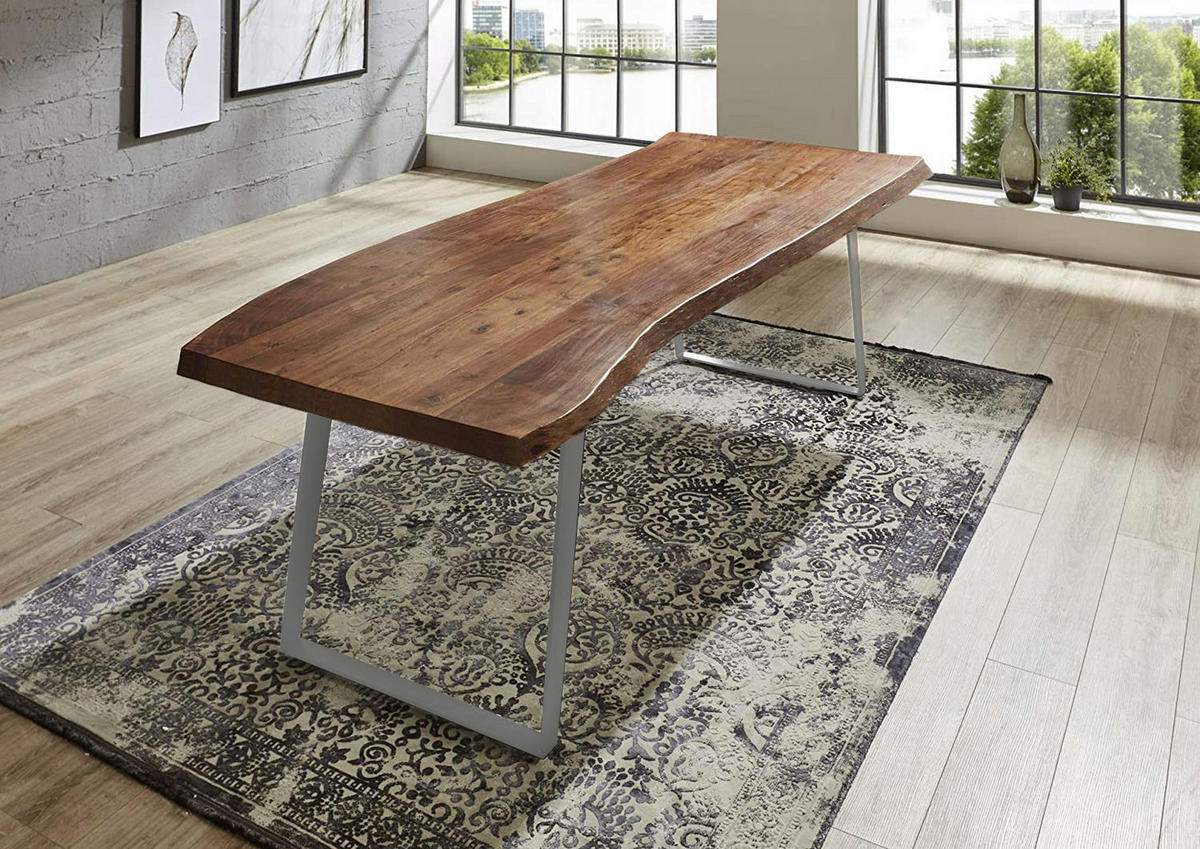 ESSTISCH HALMSTAD - Silberfarben/Braun, Holz/Metall (100/300/79cm) - SAM