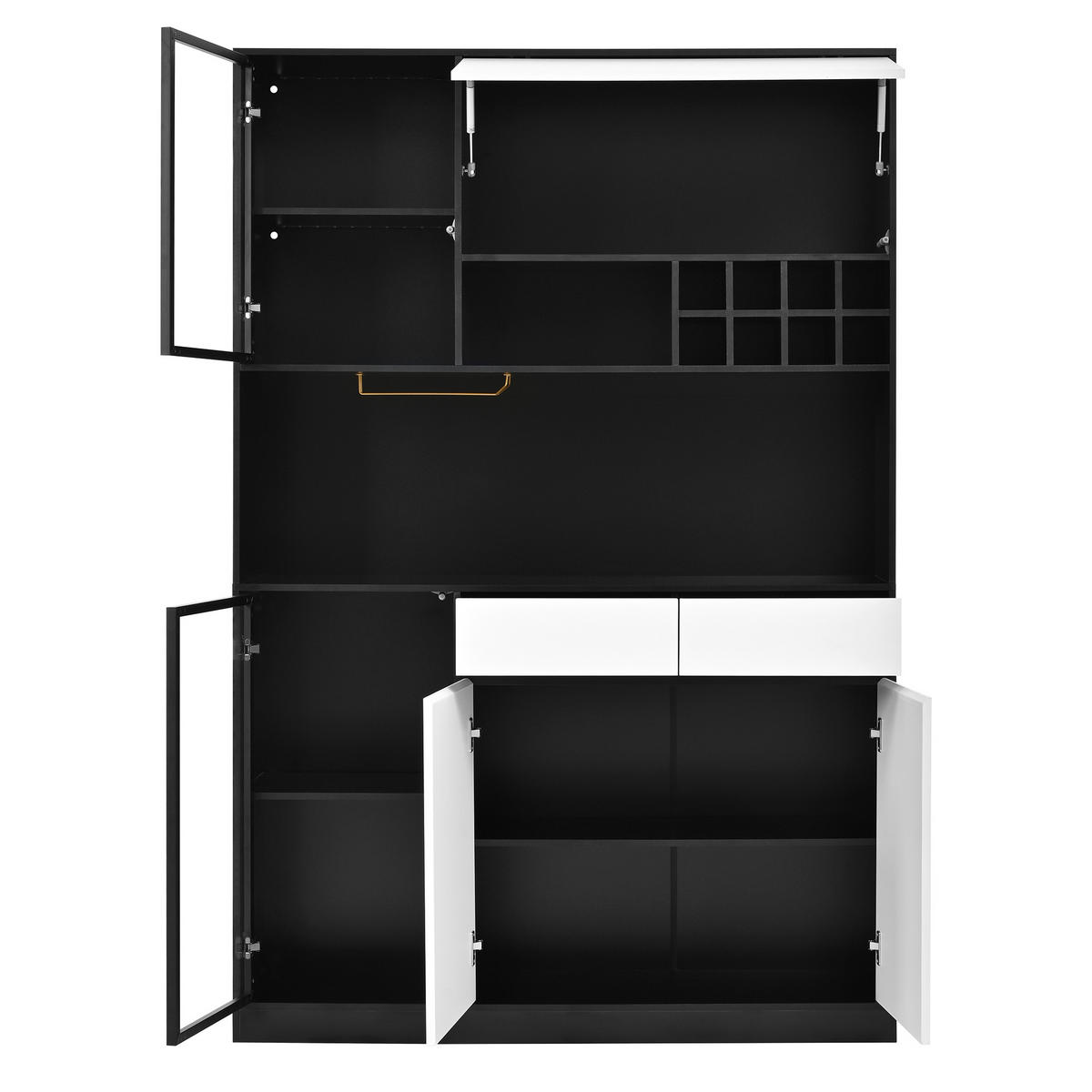 BUFFET 180 cm mit LED Beleuchtung,Weinregal und Stauraum - Schwarz, Holz (120/180/35cm) - PARAFTA HOME