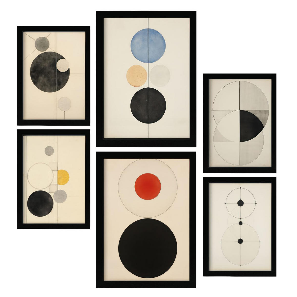 POSTER Set Mit 6 Charmante Kreise In Vielseitiger A3 & A4 Schwarzer Rahmen - Schwarz, Papier (29/3cm) - Nacnic