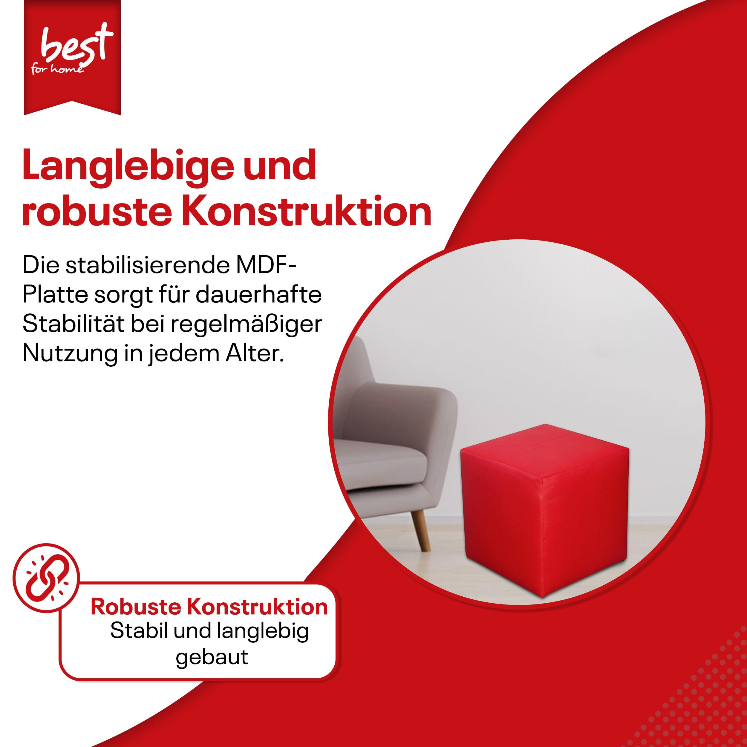 SITZWÜRFEL 40 x 40 x 40 cm Rot aus Kunstleder mit Holzwerkstoffrahmen - Rot, Leder (40/40/40cm) - Best For Home