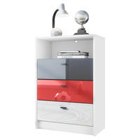 KOMMODE Pino Fronten Schwarz, Weiß & Rot - Weiß, Holzwerkstoff (56/86/36cm) - Vladon