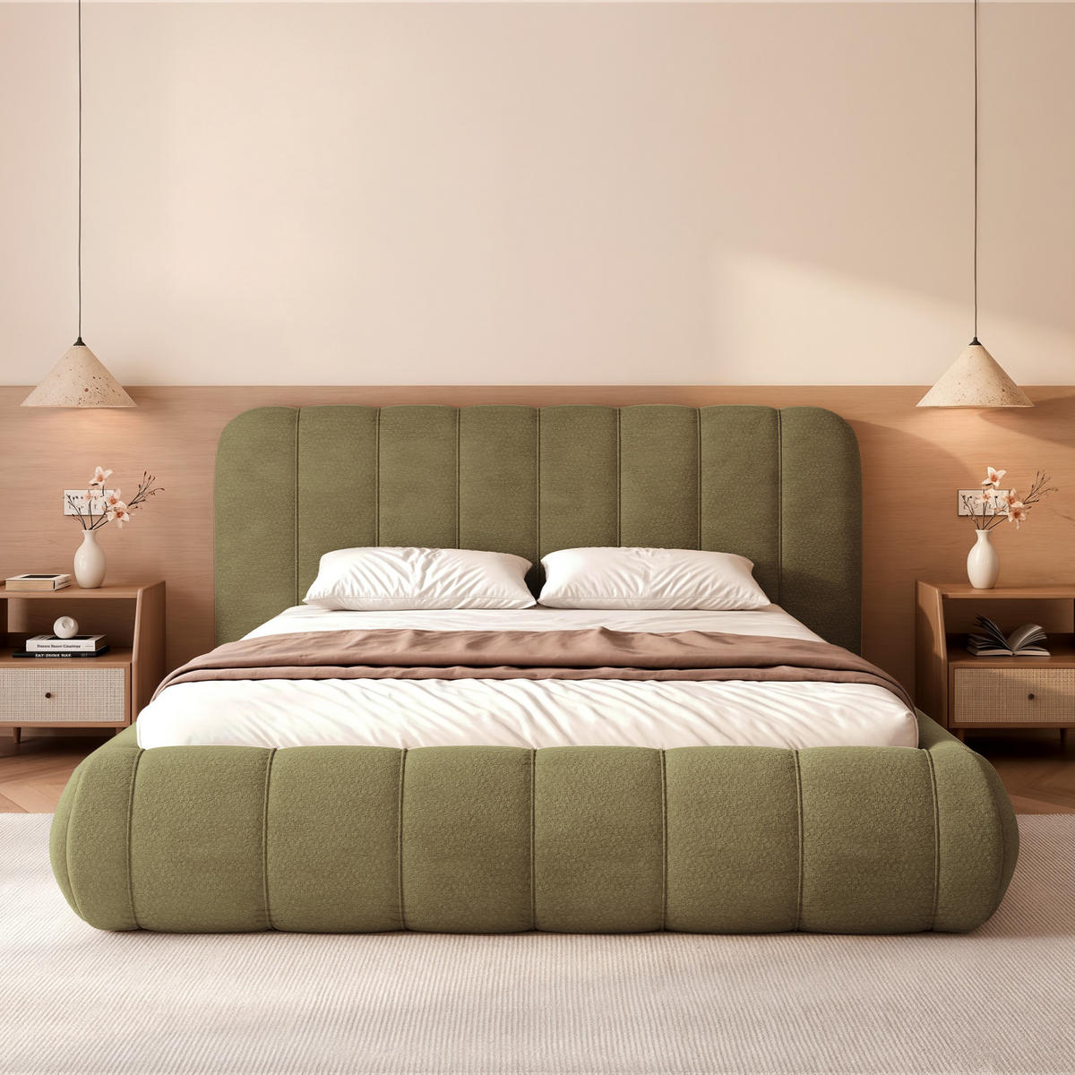 POLSTERBETT Gallo 140x200 cm Olivgrün Chenille – (Doppelbett mit Bettkasten, Lattenrost, voluminöses Kopfteil) - Olivgrün, Holz/Holzwerkstoff (140/200cm) - Ravio