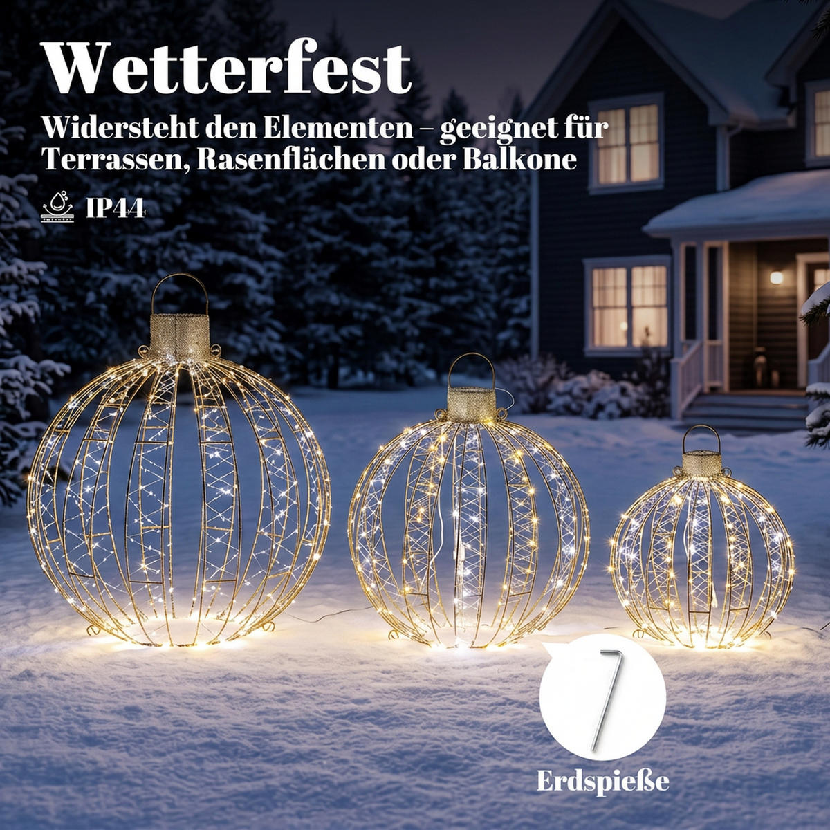 WEIHNACHTSBELEUCHTUNG 3er Set Metall Polyester Goldfarben - Goldfarben, Metall (50/60/50cm) - Outsunny