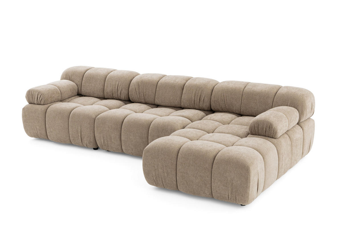 MODULARES Ecksofa MOMENTUM L, Rechts, Breite 282 cm, strukturierter Stoff, Beige - Chromfarben/Beige, Holz/Textil (155/282cm) - Muffo