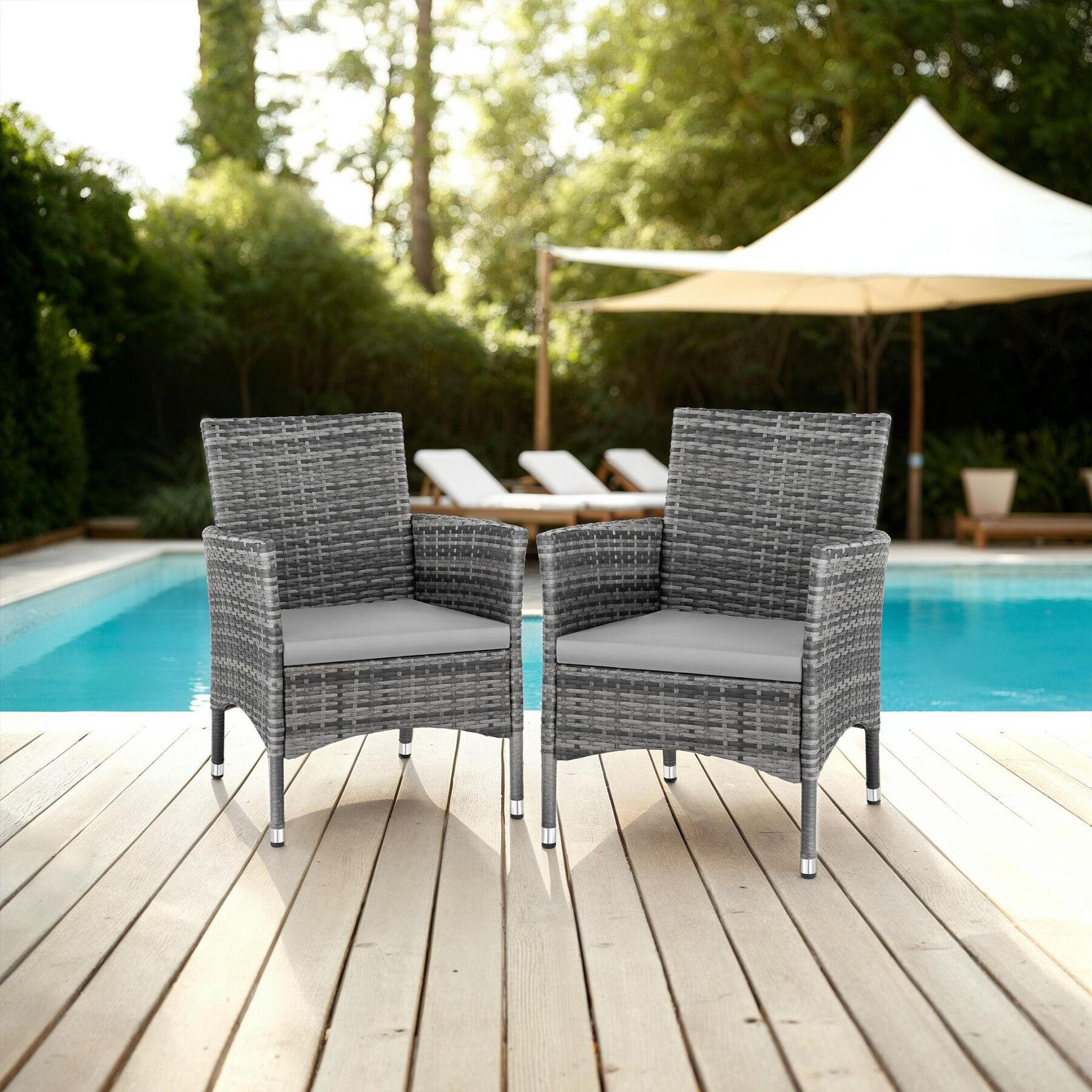 Thumbnail - tectake Rattanstuhl, Grau, Kunststoff, 57x85x59 cm, Gartenmöbel, Gartenstühle, Gartenstühle