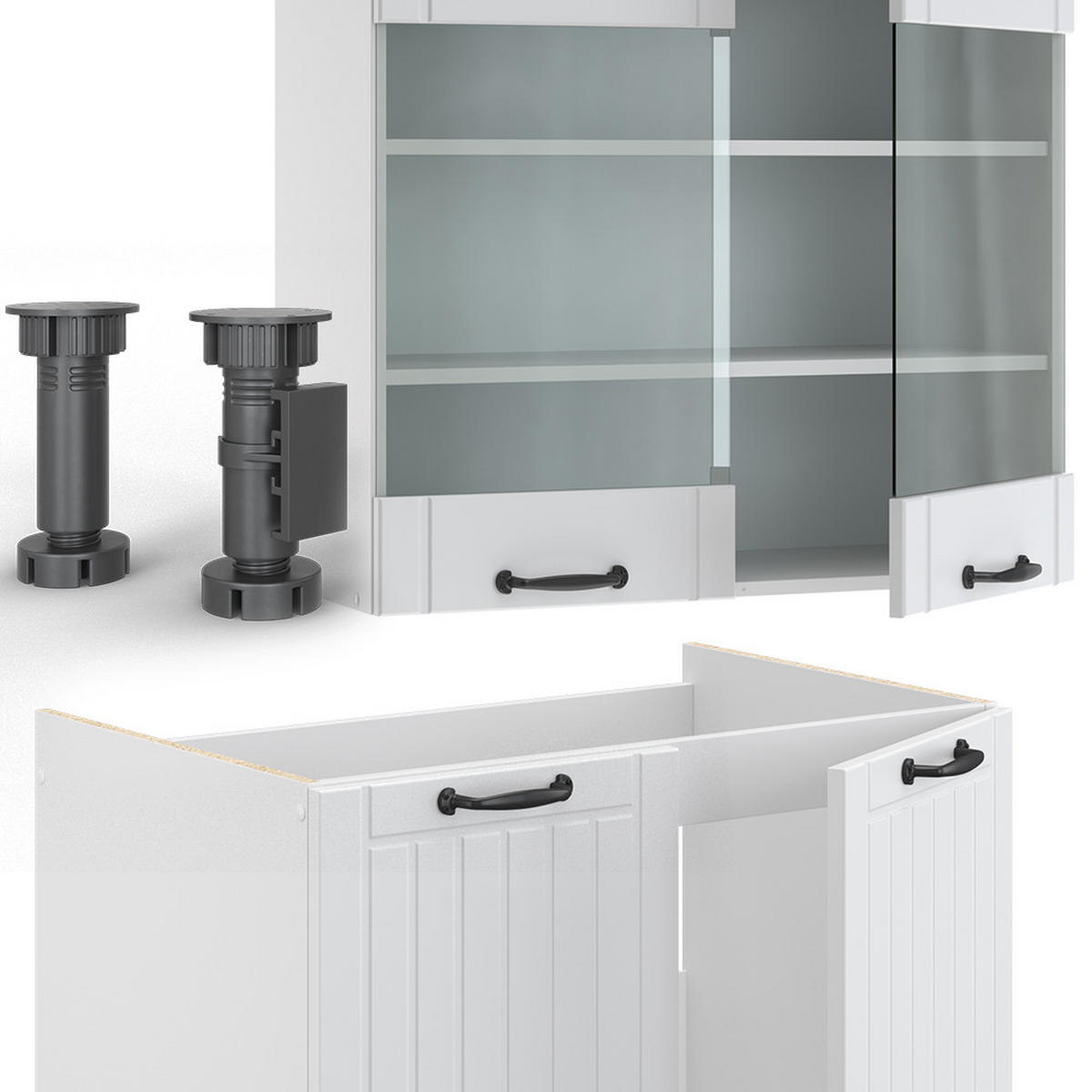 KÜCHENZEILE Fame-Line Weiß Landhaus/Weiß 240 cm, AP Anthrazit - Creme/Weiß, Holzwerkstoff (240/81.6/60cm) - Vicco