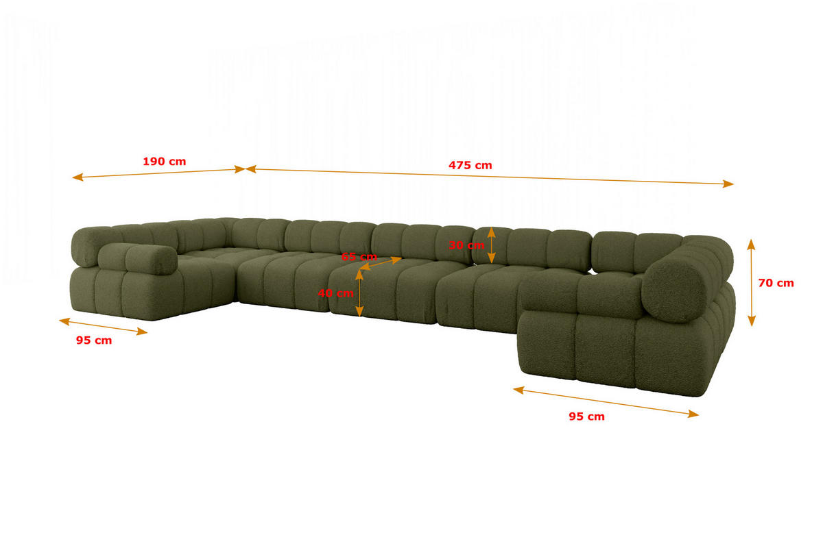 WOHNLANDSCHAFT modulares Sofa Birno-U3 - 475x190x70 cm Grün Bouclé - Grün, Holzwerkstoff/Textil (475/70/190cm) - ALTDECOR