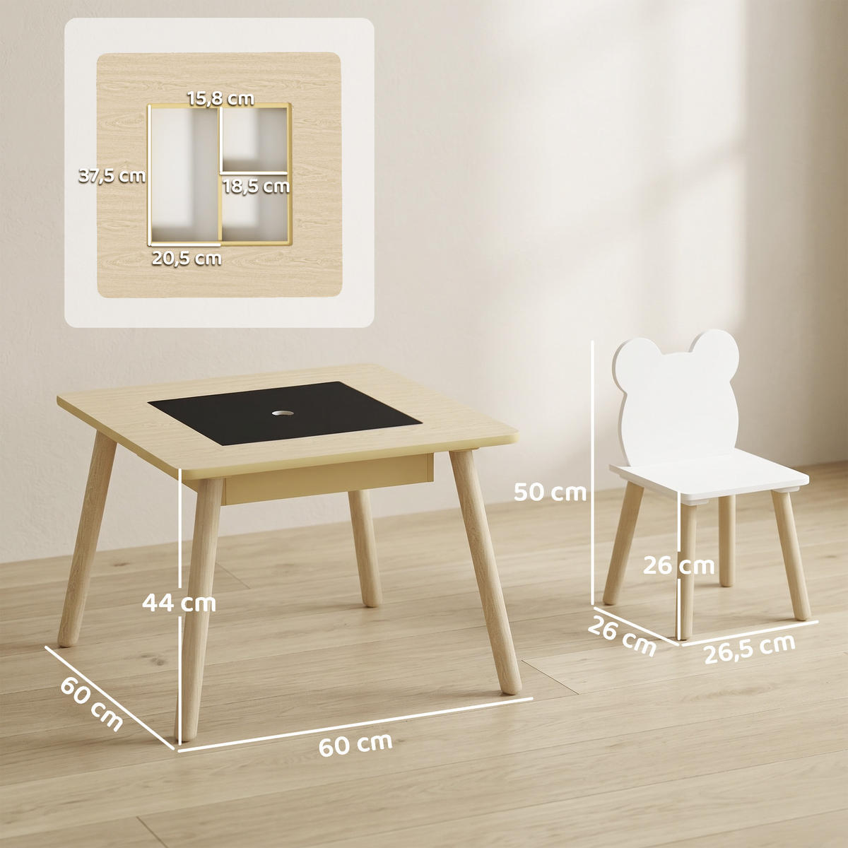 KINDERTISCHGRUPPE Naturfarben 60.0/60.0/44.0cm - Naturfarben, Holzwerkstoff (60/44/60cm)