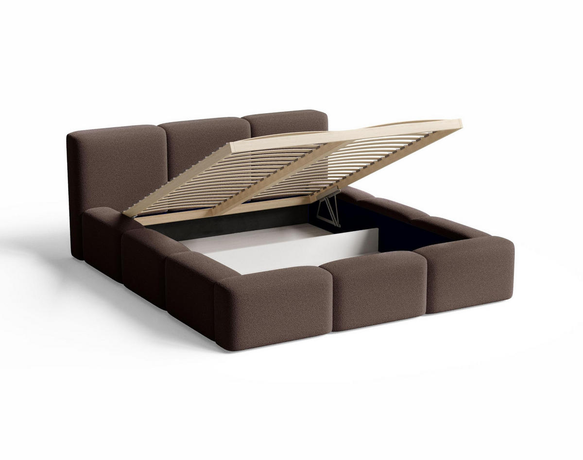 POLSTERBETT 180x200 mit Bettkasten, Lattenrost und Kopfteil, Eleganter Bouclé-Stoffbezug Braun - Braun, Holz (180/200cm) - Chilly