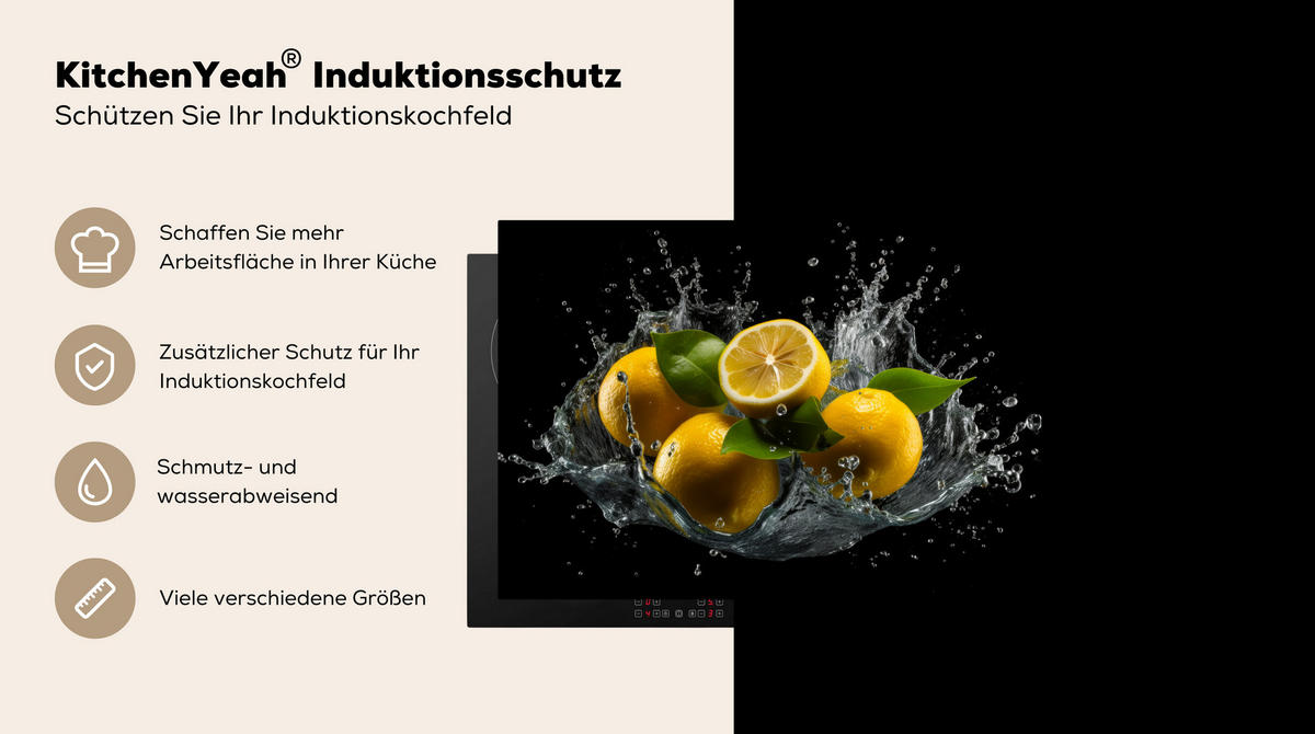 HERDABDECKPLATTE Zitrone - Obst - Gelb - Schwarz 75x52 cm - Gelb, Kunststoff (75/0.2/52cm) - MuchoWow