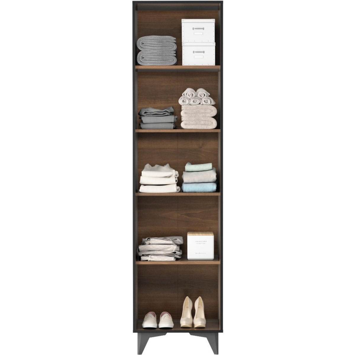 DREHTÜRENSCHRANK Felia mit 1 Tür, 47,5 cm - Walnussfarben/Schwarz, Holzwerkstoff (47.5/185/40cm) - Beautysofa