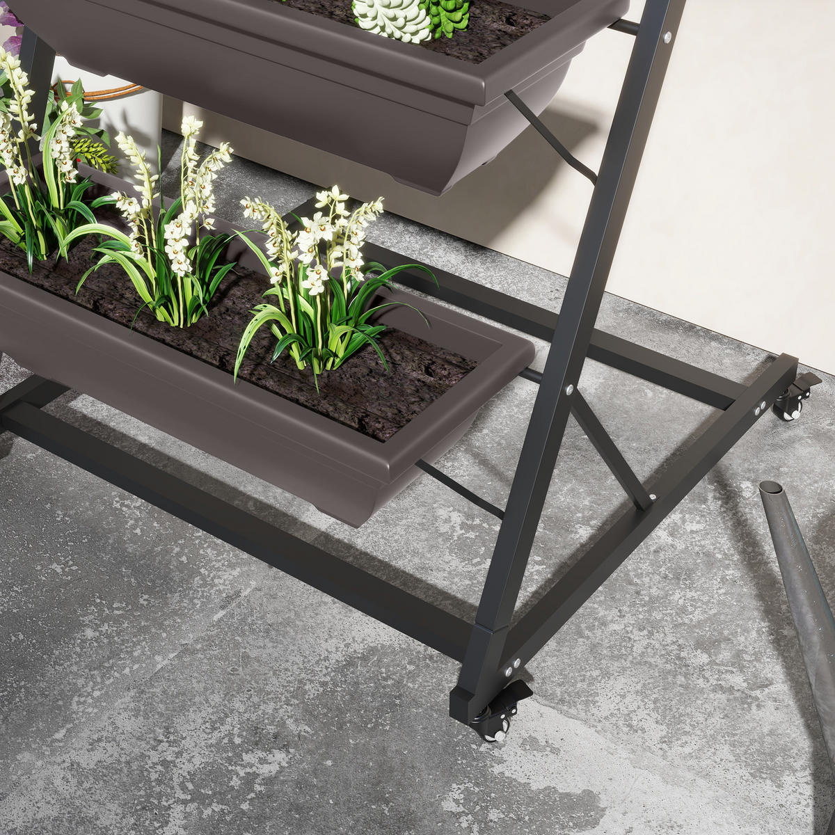 PFLANZENSTÄNDER DE-05351 5 Etagen, mit Rollen & Töpfen Braun - Braun, Metall (65/67/145cm) - ComfortXL