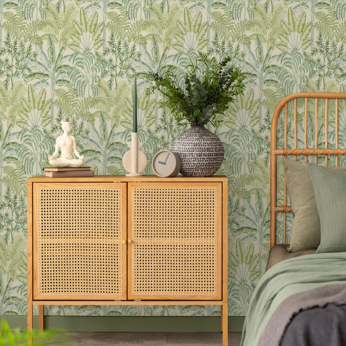 VLIESTAPETE Tropische Baumen - Grün, Papier/Kunststoff (52/1000cm) - Sublime