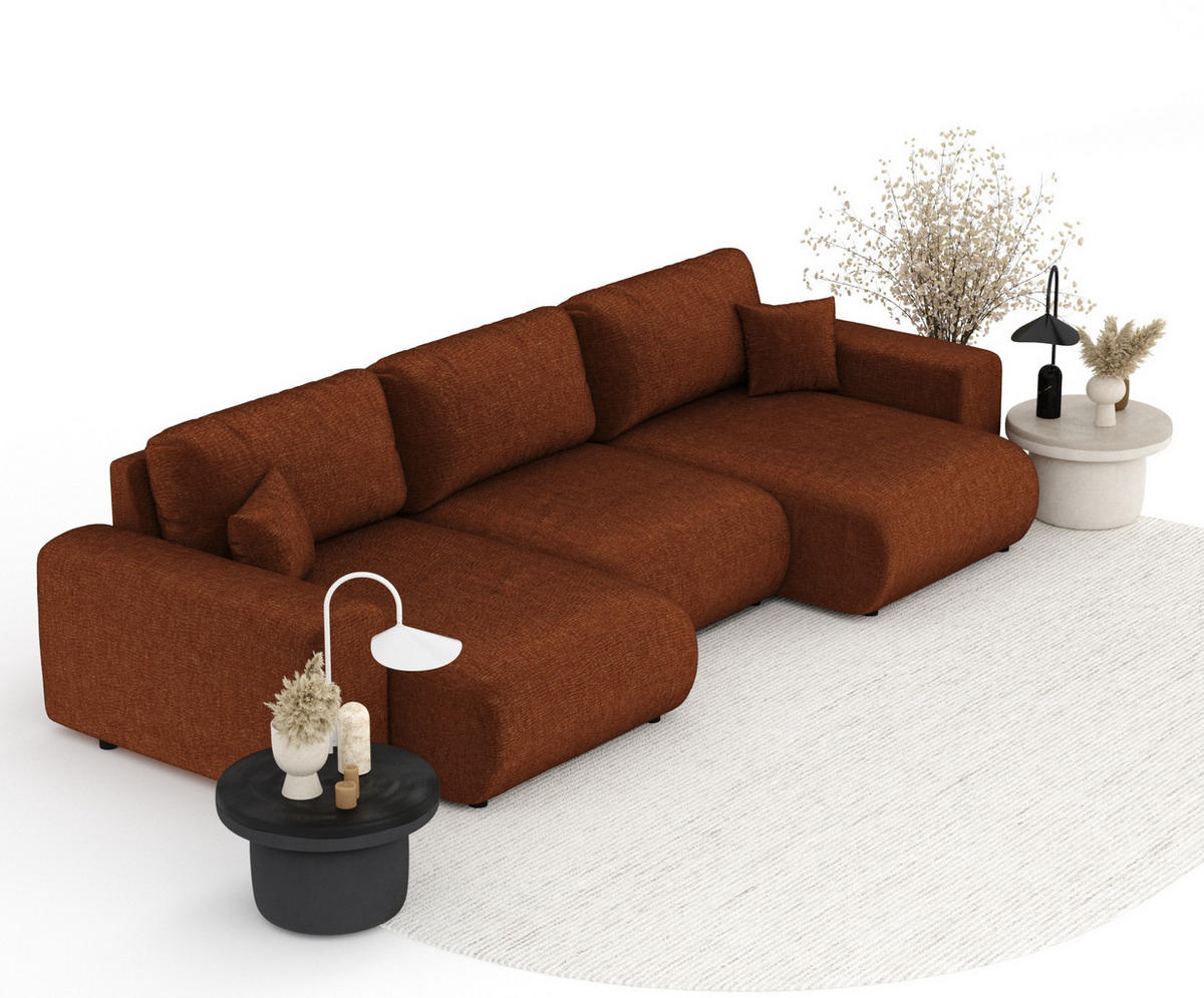 PANORAMASOFA Zanzibar Dunkelorange Chenille - Dunkelorange/Schwarz, Holz/Holzwerkstoff (325/79/144cm) - Maison de Reve