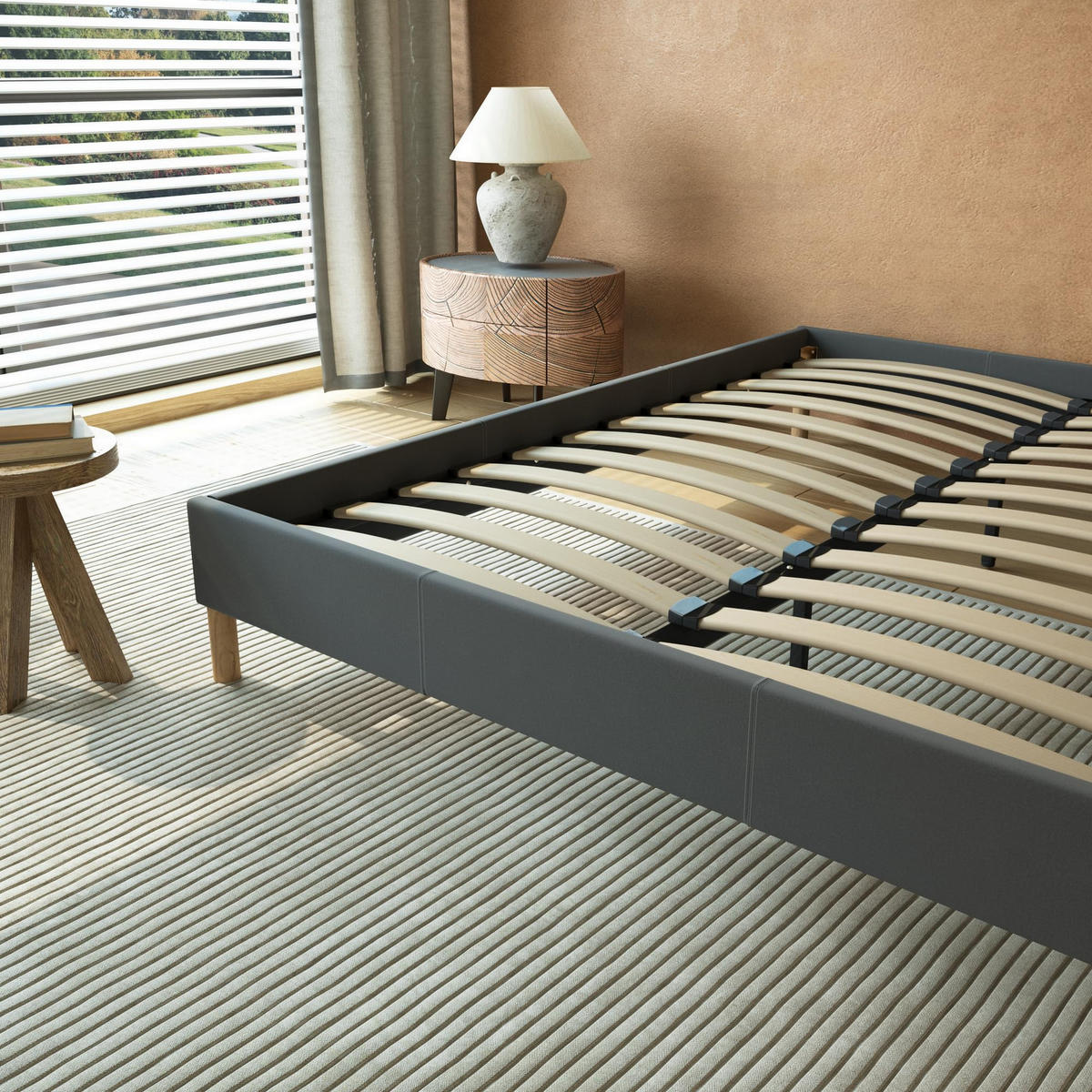 BETT aus grauem Stoff 180x200cm - Grau, Naturmaterialien/Holz (180/200cm) - November Sleep