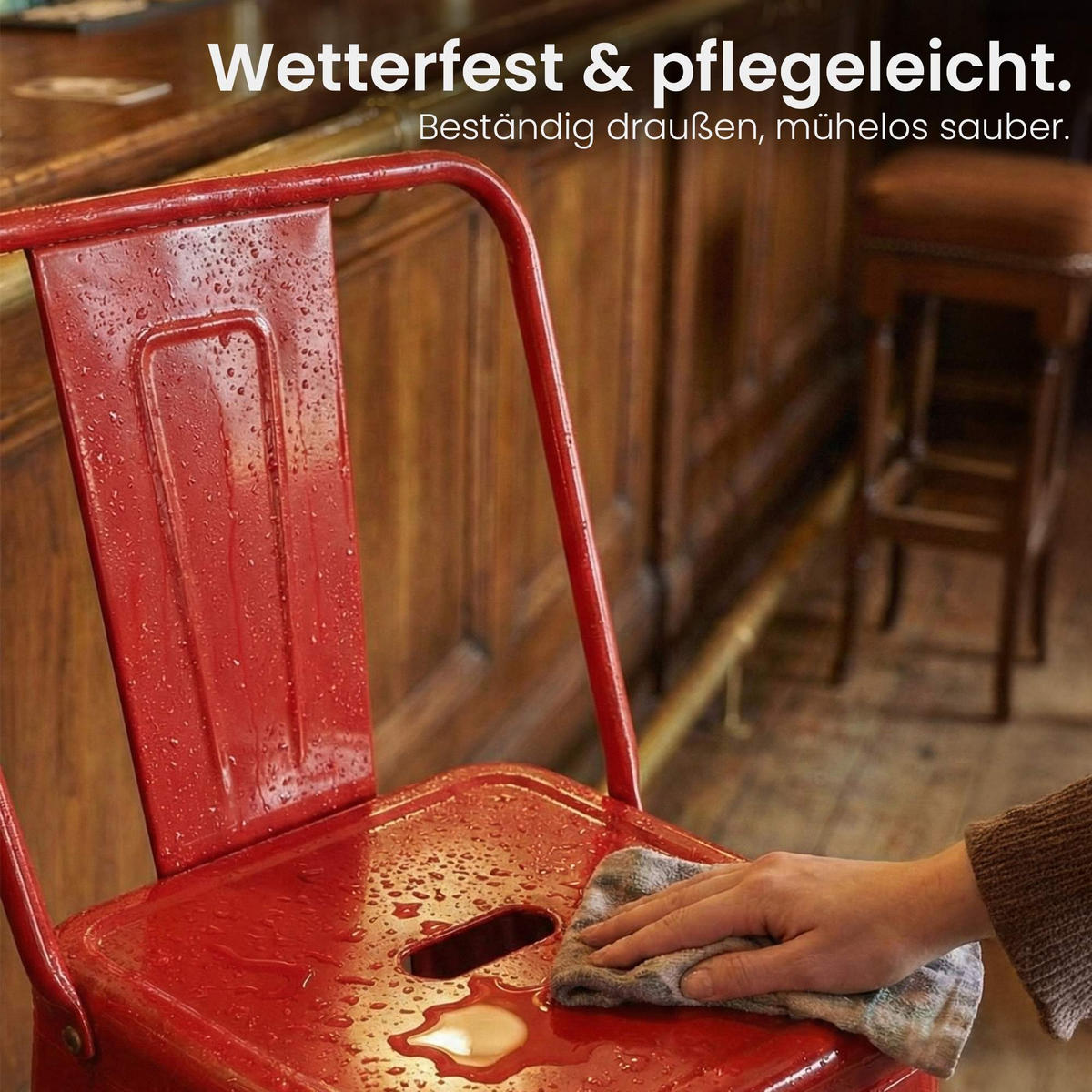 BARHOCKER Metall Rot - Eukalyptusholzfarben/Rot, Metall (44/96/43cm) - CLP