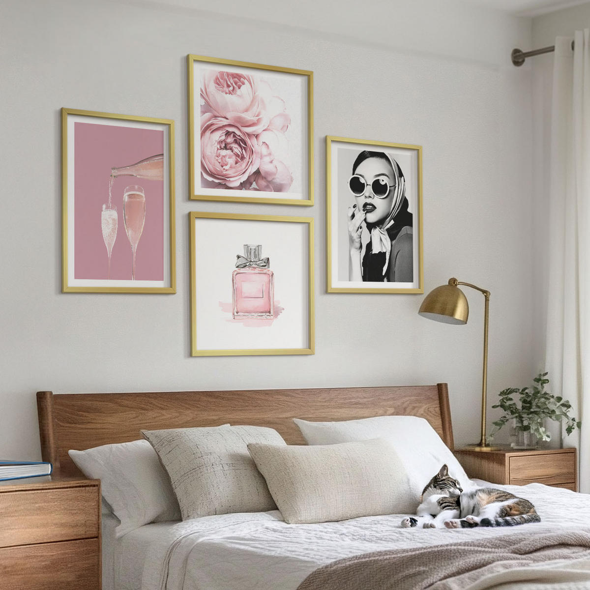 BILDER SET 4er Set - 50x50 cm & 40x60 cm Goldrahmen - Stilvolle pinkfarbene Accessoires - Goldfarben, Kunststoff (50/50cm) - TULUP