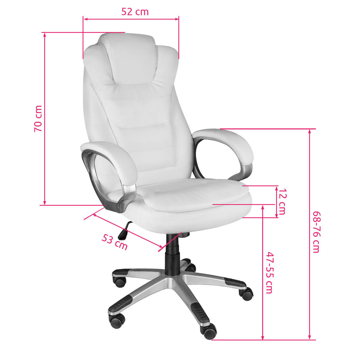 BÜROSTUHL Zulu,einstellbare Wippfunktion,weiß - Weiß, Leder (53/55/53cm) - tectake