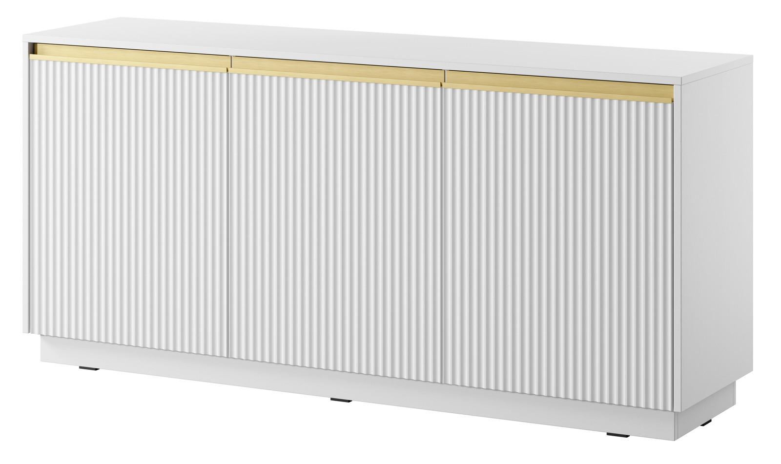 KOMMODE Loren 154 cm, dreitürig, weiß, mit geriffelten Fronten - Goldfarben/Weiß, Holzwerkstoff/Metall (154/72/39cm) - Ravio