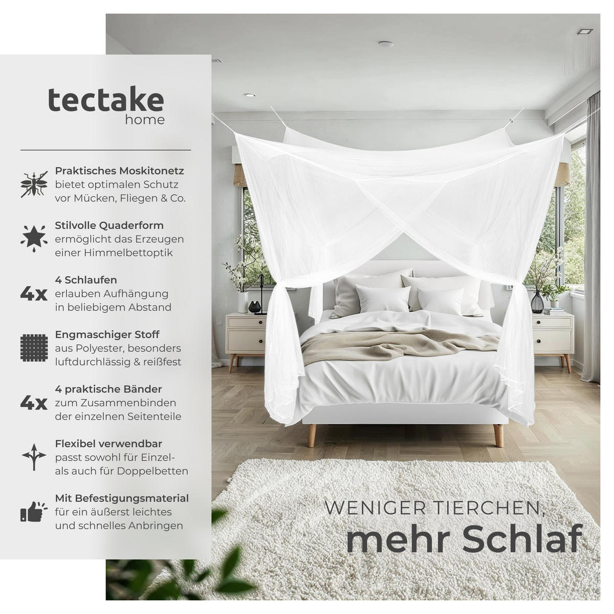 MOSKITONETZ ,220 x 200 x 210 cm,weiß - Weiß, Textil - tectake