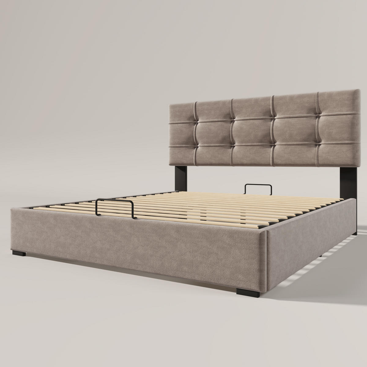 POLSTERBETT 140/200 cm Hellgrau mit hydraulischem Stauraum und verstellbarem Kopfteil aus Samt - Hellgrau, Textil (140/200cm) - OKWISH