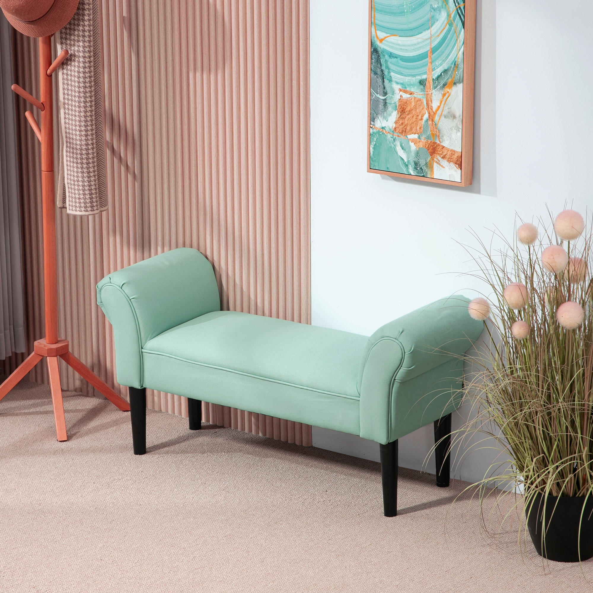 BETTBANK, Polsterbank, Sitzbank, Flurbank für Schlafzimmer, bis 130 kg Grün - Grün, Kunststoff (36/51/102cm) - HOMCOM