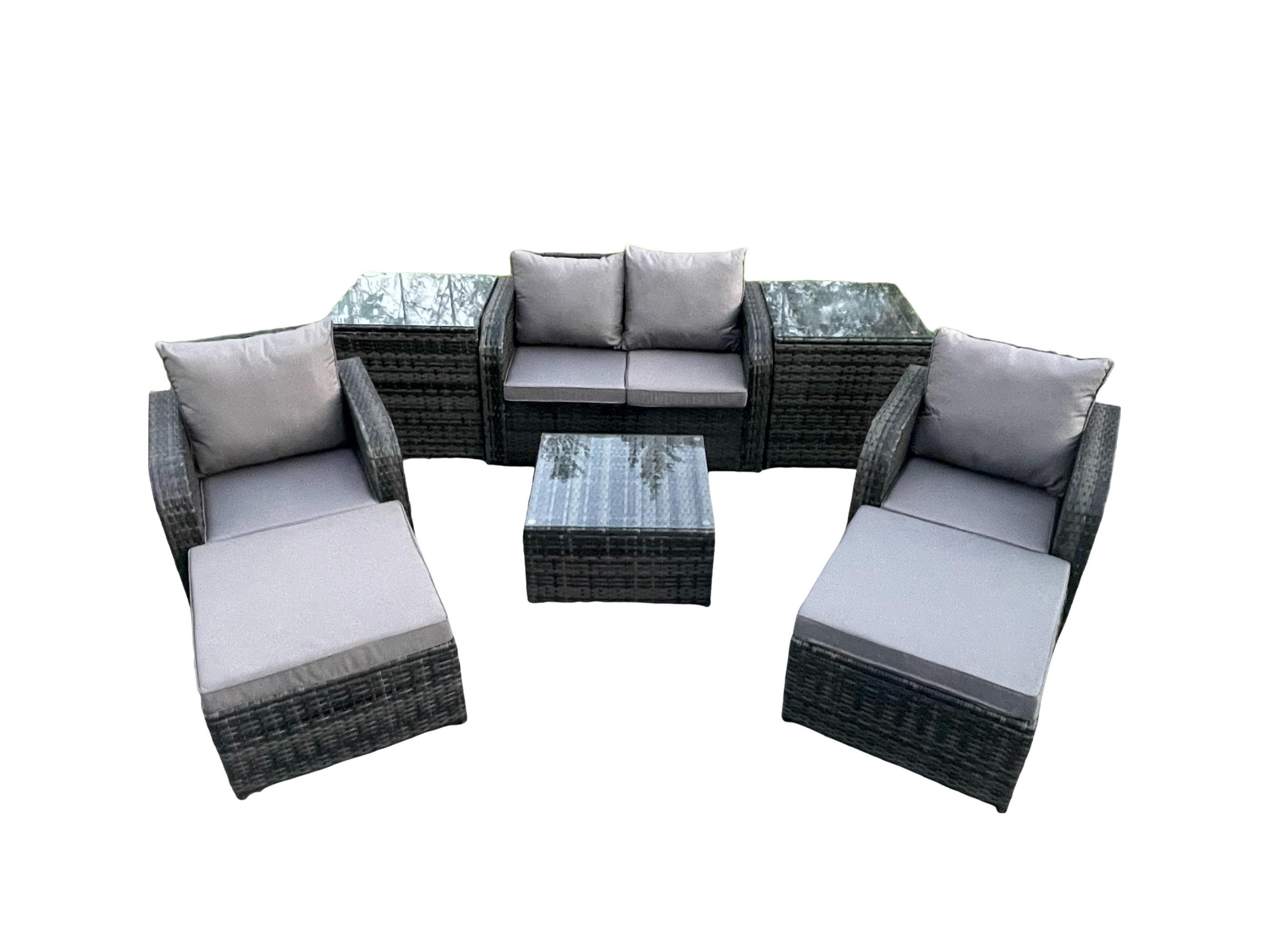 LOUNGESOFA-SET Polyrattan Dunkelgrau 6-Sitzer - Dunkelgrau, Metall - Fimous