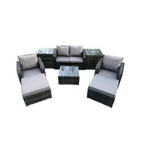 LOUNGESOFA-SET Polyrattan Dunkelgrau 6-Sitzer - Dunkelgrau, Metall - Fimous
