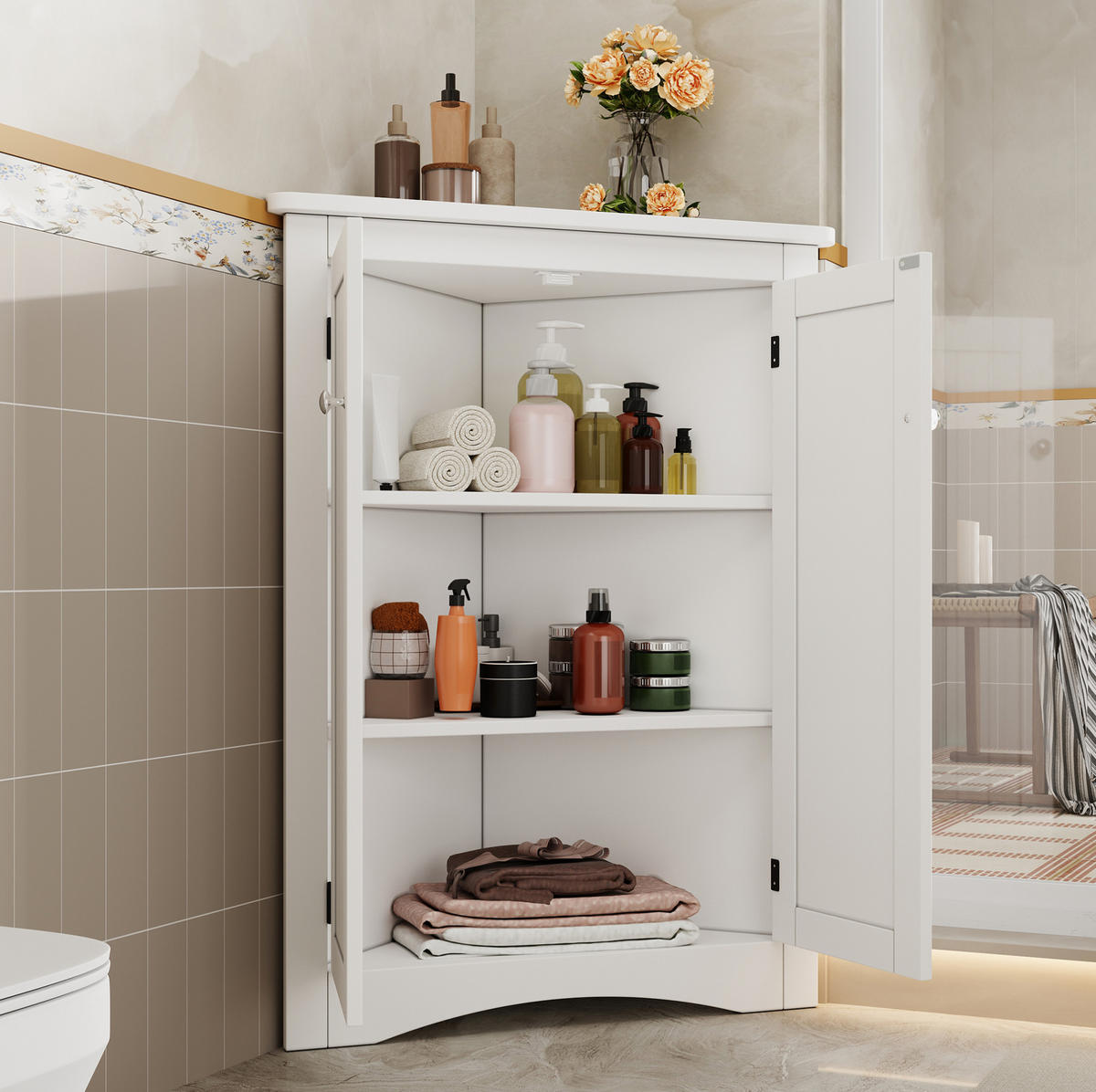 ECKSCHRANK freistehend 61,5 x 80 cm Weiß MDF - Weiß, Holzwerkstoff (34.5/80/61.5cm) - Beauniv