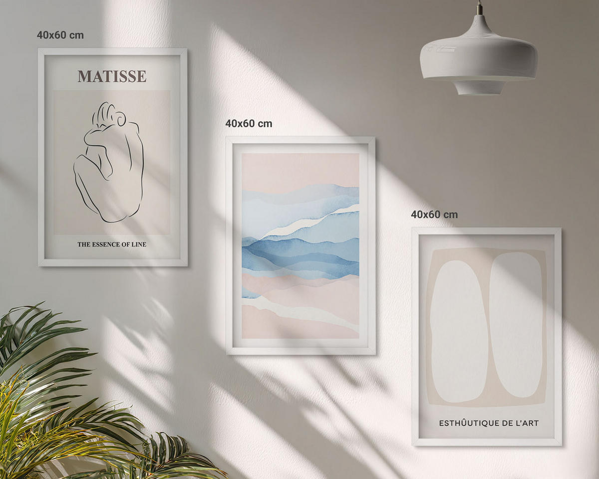 BILDER SET 3er Set - 40x60 cm Weißer Rahmen - Matisses abstrakte Formen - Weiß, Kunststoff (40/60cm) - TULUP