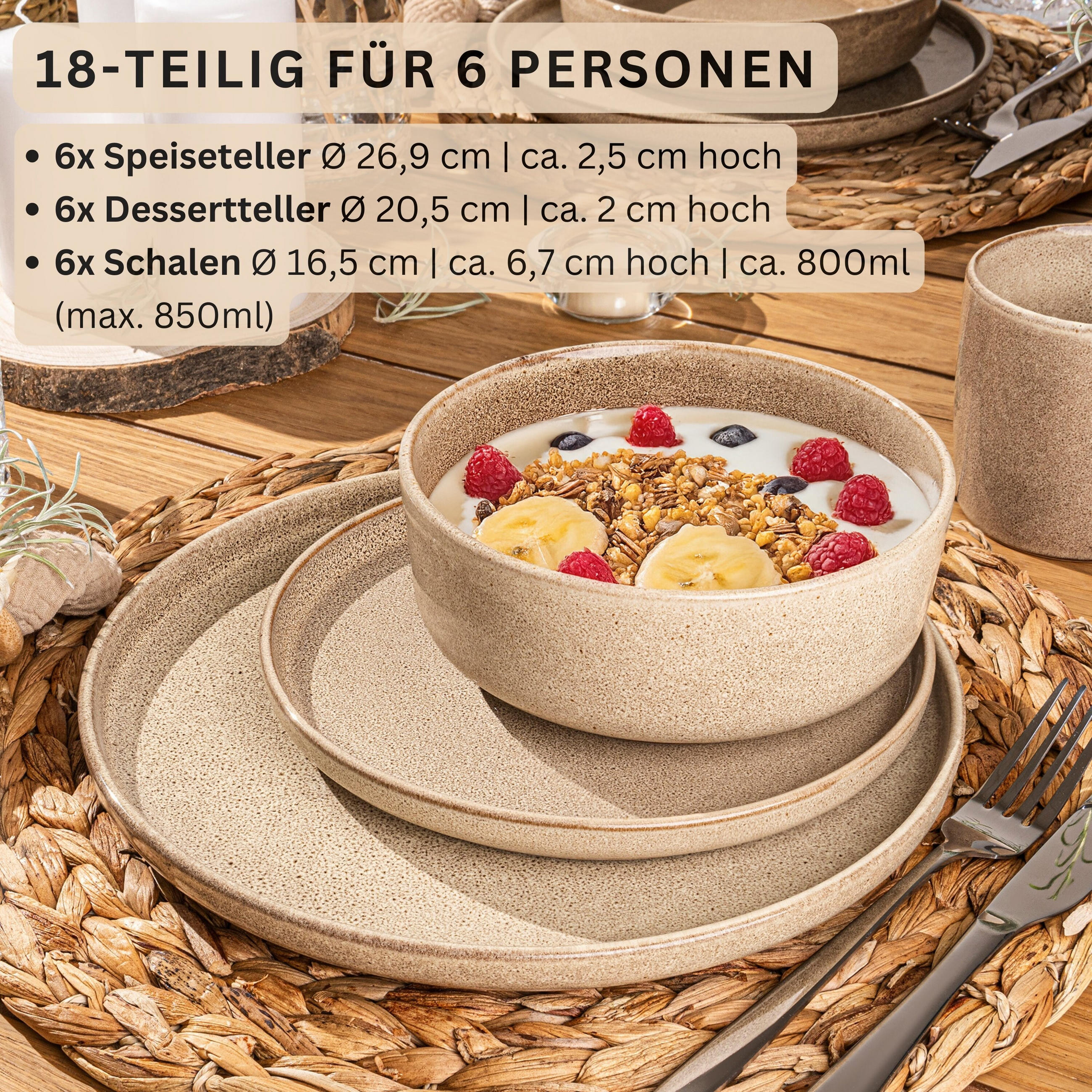 TAFELSERVICE KAIRO MOCHA - 18 teilig aus Steingut - Beige, Keramik (40/50/40cm) - Sänger