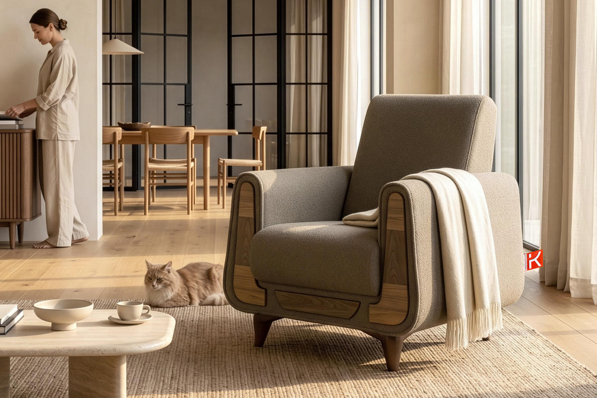 SESSEL GUSTAVO mit Armlehnen, Dunkelbeige - Graubraun/Beige, Holz/Holzwerkstoff (83/95/92cm) - KONSIMO®