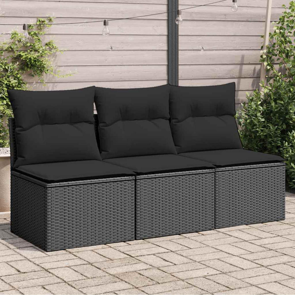 GARTENSOFA Mit Kissen 3-Sitzer Schwarz Poly Rattan - Schwarz, Kunststoff (165/69/62cm) - vidaXL