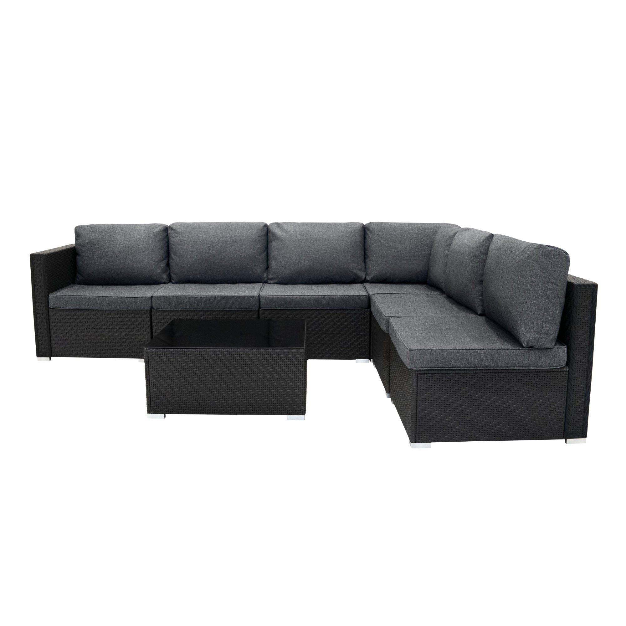 LOUNGEGARNITUR MODULAR Rattan 7-teiliges Schwarz - Schwarz, Kunststoff - Jardi