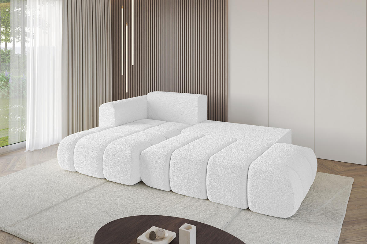 ECKSOFA Ottomane Links CLOUD-L 289x180x40 Weiß Bouclé - Weiß, Holzwerkstoff/Kunststoff (180/289cm) - ALTDECOR