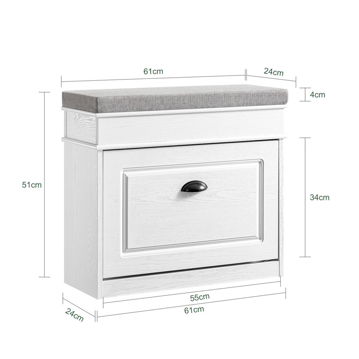 SCHUHBANK Weiß - Weiß, Holzwerkstoff (61/51/24cm) - SoBuy